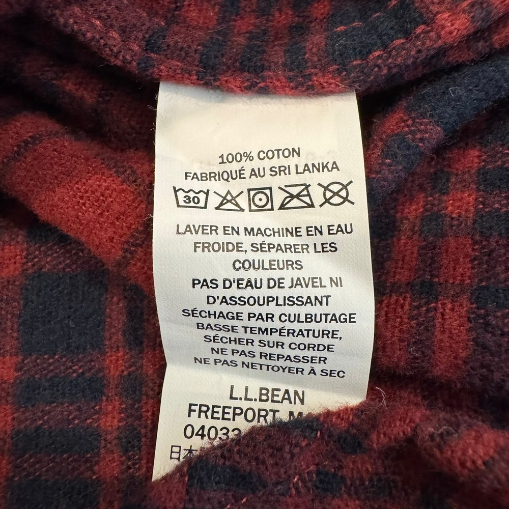 LL Bean Mens Slightly Fitted Flannel Shirt Red Navy Blue Plaid Large 512313 - Picture 6 of 6